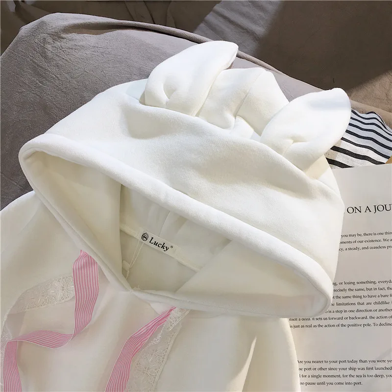  Women Winter Hoody Sweatshirt Embroidery Kawaii Dancing Rabbit Harajuku Lady Pullover Loose Student