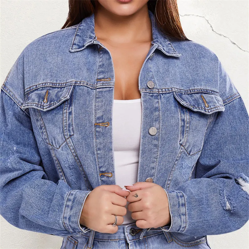 New Summer Short Jeans Jacket Women Clothes Streetwear Hole Solid Coat Plus Size Loose Turn-down Collar Denim T99 |