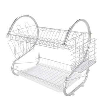 

Dish Drying Rack, 2 Tier Sturdy Rust Proof Utensil Holder, Cup Holder and Dish Drainer, Organizer Storage Shelf with Drain Tray