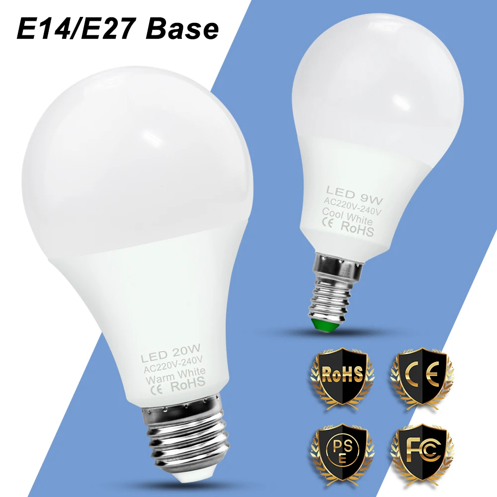 E27 светодиодный лампы 220V E14 Bombillas светодиодный 3W, 6 Вт, 9 Вт, 12 Вт, 15 Вт, 18 Вт, 20 Вт Светодиодный светильник 240V Светильник лампы Точечный светильник лампа дома светильник ing 2835 ампулы