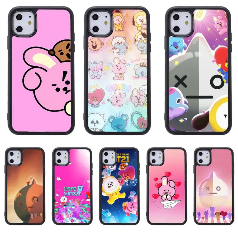 Милый мультяшный чехол BT21 для телефона iphone 11 12 pro se 20 max xr xs x 7 8 6s plus mini Fundas Coque cover PC