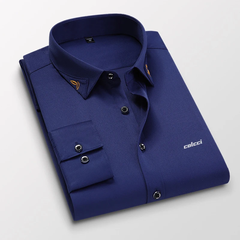 Silky Casual 2021Men's Shirts Slim Fit Office Men's Business Shirts Silk Cotton No Pilling Men's Office Shirts