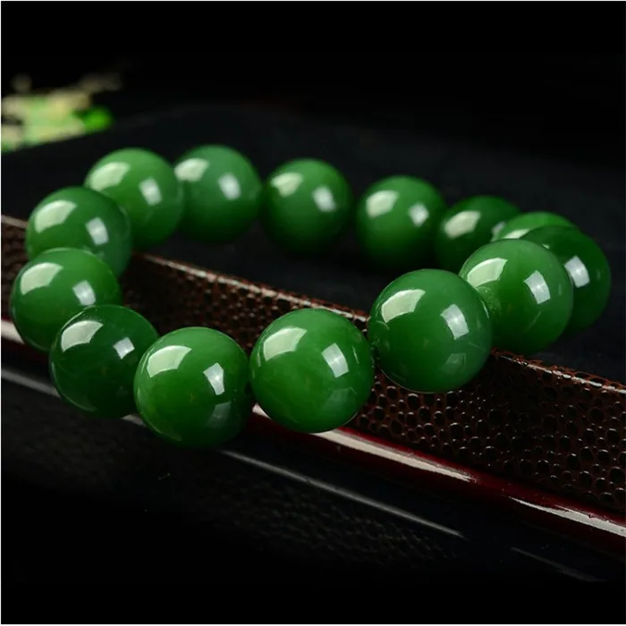 

20mm Natural Green Jade Beads Bracelet Bangle Charm Jewellery Fashion Accessories Hand-Carved Man Amulet Gifts NEW
