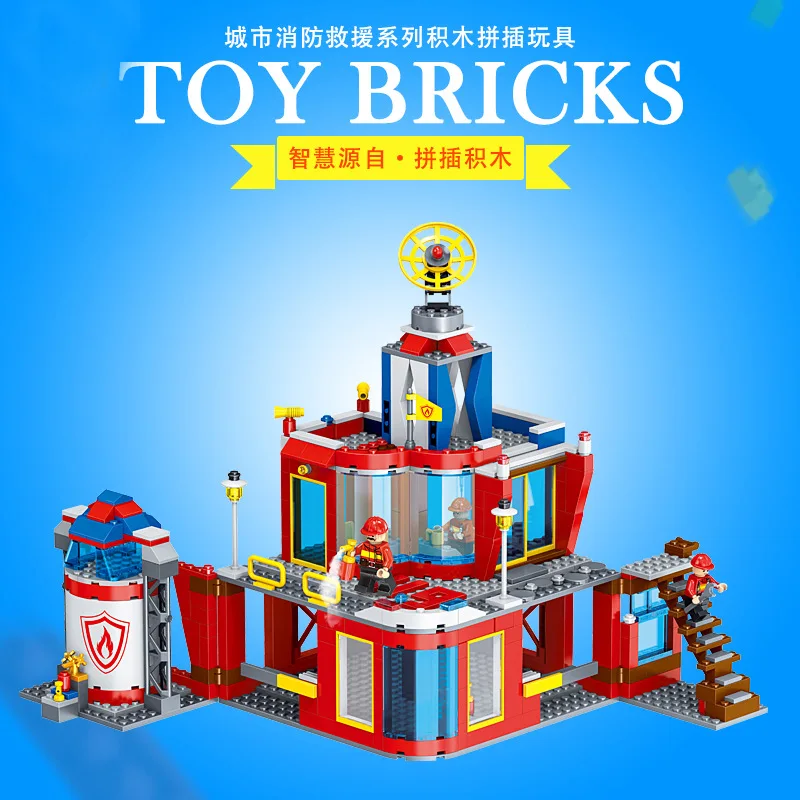 

Assembled Assembly Building Blocks Toy City Firefighting Administration 119 Fire Truck Scene Firefighting Team Members 638002
