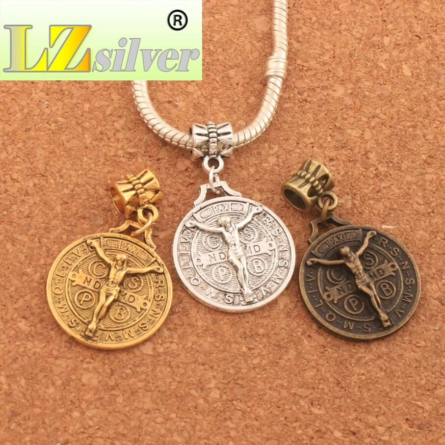 Saint Jesus Benedict Patron Medal Crucifix Cross Beads 50PCS zinc alloy  Bronze Dangle Fit European Bracelets B1658