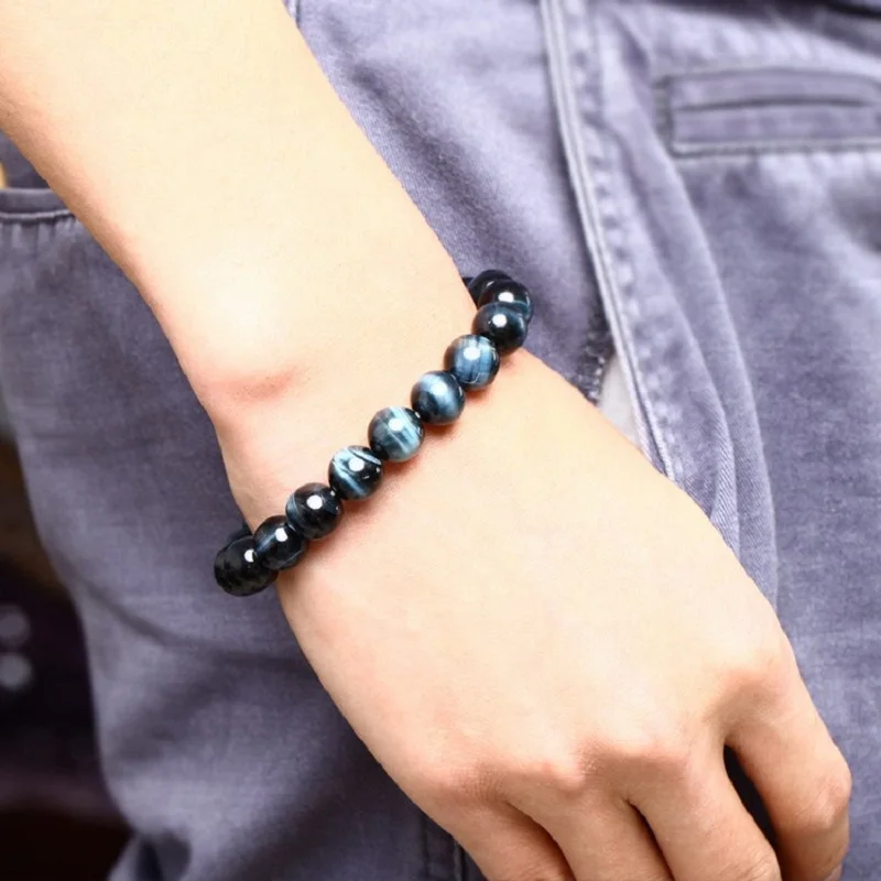 Fashion Royal Blue Tiger Eye Bracelets for Women Lightning Tiger Eyes Beads Bracelets Men Natural Stone