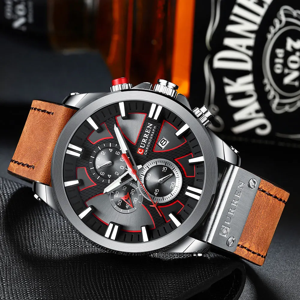 CURREN Часы Хронограф Спортивные мужские s кварцевые часы кожаные мужские наручные часы Relogio Masculino модный подарок для мужчин