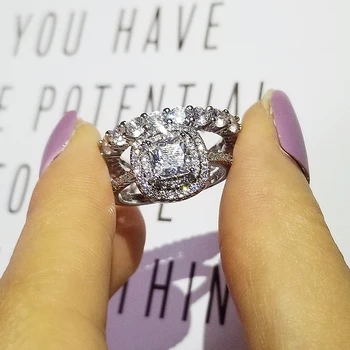 

2020 New 925 Sterling Silver Cushion Cut Finger Ring Sets for Women Jewelry Pure Wedding Engagement Rings personalized R5700