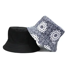 Women's Hip Hop Bob Double Side Panama Casquette Fisherman Hat Fishing Cap and Paisley Cotton Bucket Hat for Men