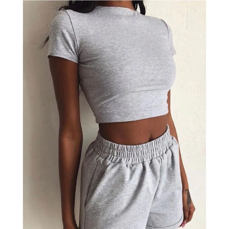 short pants suit 2piece Sets Women Summer Fashion Basic Sports Leisure Tops Shorts Active Casual T-shirt Shorts Loose Slim Suit Gym Wear pink pant suit