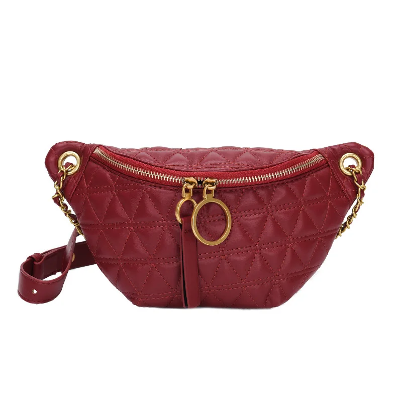 Red shoulder bag Женская сумка на плечо с ромбовидной цепочкой, сумка через плечо, кожаная женская нагрудная сумка, переносная вечерняя сумка, роскошные сумки, кошелек - Цвет: Red shoulder bag