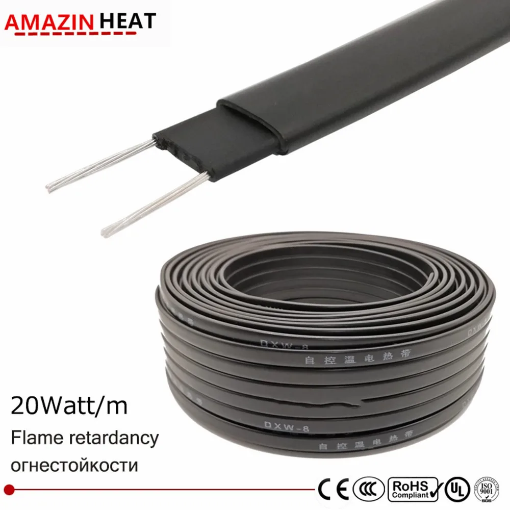 12V 24V 36V 110V 220V 380V Flame Retardant Self Regulating Heating Cable  Water Pipe Anti-Freeze Oil Drum Protection Roof Deicing
