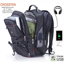 Crossten 17.3 "portátil mochila porta de carga usb à prova dusb água suíço multifuncional mochilas mochila caminhadas saco de viagem(China)