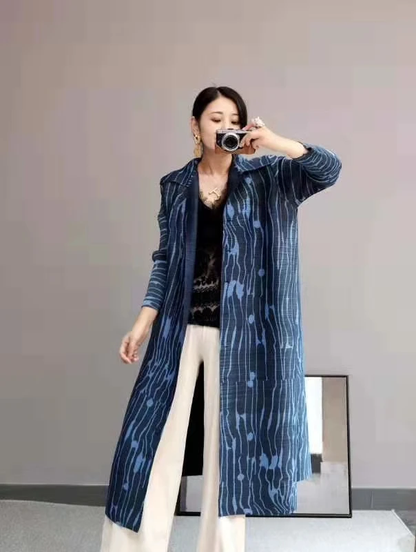 Лидер продаж Miyake fold однобортный плащ с длинными рукавами и принтом свободная Длинная ветровка