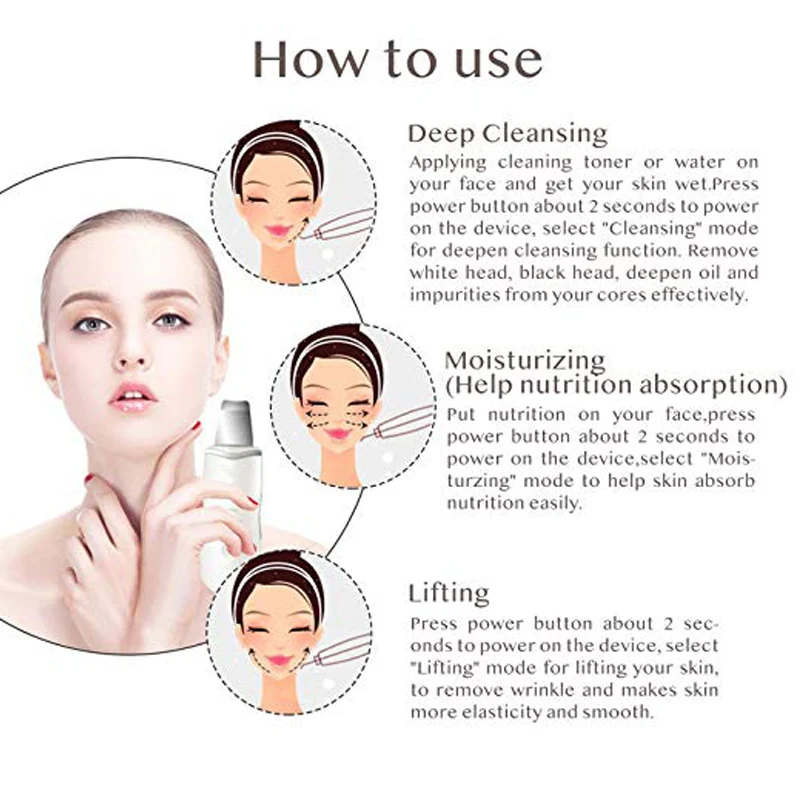 Ultrasonic Ion Deep Cleaning Skin Scrubber Facial Pore Cleaner Peeling Shovel Rechargeable Skin Care Device Beauty Instrument 4