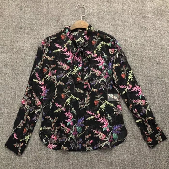 

100% Silk Shirt Printed Runway Shirt Women Casual Qulity Shirt Women Fashion Top
