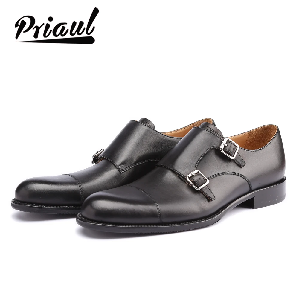 

Dress Shoes Men Genuine Leather Vintage Retro Custom Blake Handmade Office Fashion Formal Wedding Party Monk Shoes