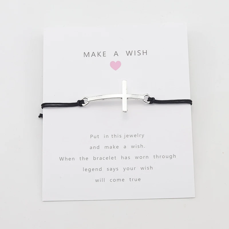 

Antique Silver Jesus cross charm Lucky Wish Card Red Rope Women Bracelet for Women Men Friendship Adjustable Bracelets Jewelry