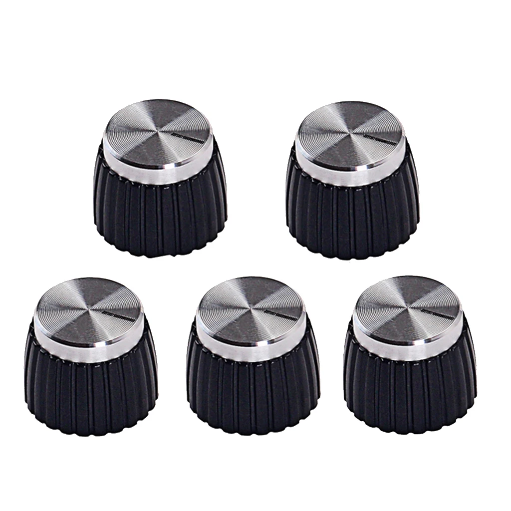5Pcs Plastic Black Guitar Stereo AMP Amplifier Knobs Buttons with Silver Cap for    