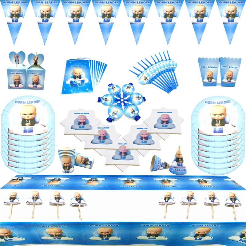 

Baby Boss Theme Boy Party Tableware Paper Cup Plate Napkin Tablecloth Straws Shower Kids Birthday Party Blue Decoration Supplies