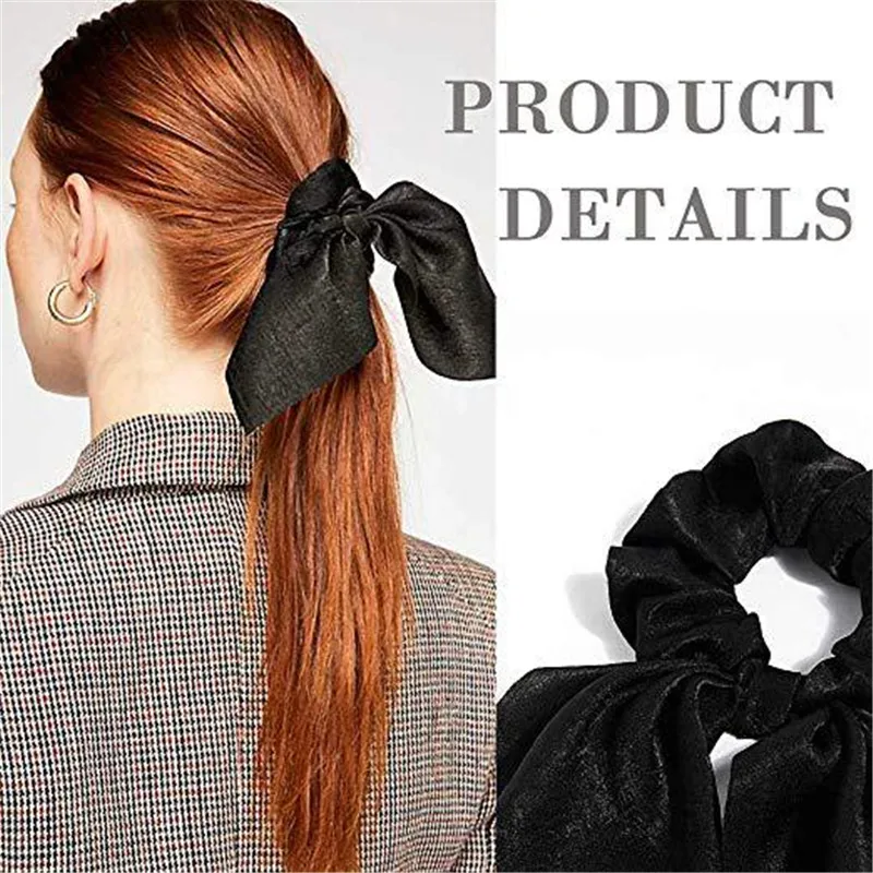 LZHLQ New Chiffon Bowknot Silk Hair Scrunchies Women Pearl Ponytail Holder Hair Tie Hair Rope Rubber Bands Hair Accessories - Цвет: Black