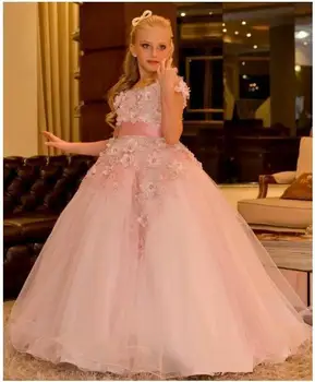 

2020 Blush Pink Flower Girl Dresses Cute Tulle Formal Long Beaded Pageant Gowns For Girls Floor Length