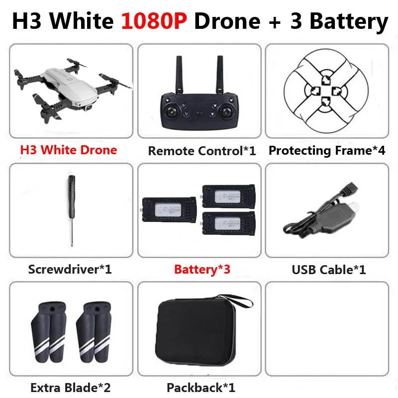 H3 Профессиональный складной Дрон с двойной камерой 4K HD WiFi FPV широкоугольный оптический поток RC Квадрокоптер Вертолет игрушка VS SG106 E58 - Цвет: White 1080P 3B Foam