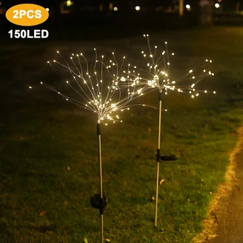 

2pcs Outdoor LED Solar Fireworks Lights 90/150 LEDs Waterproof Flash String Light For Garden Patio Christmas Holiday Decoration