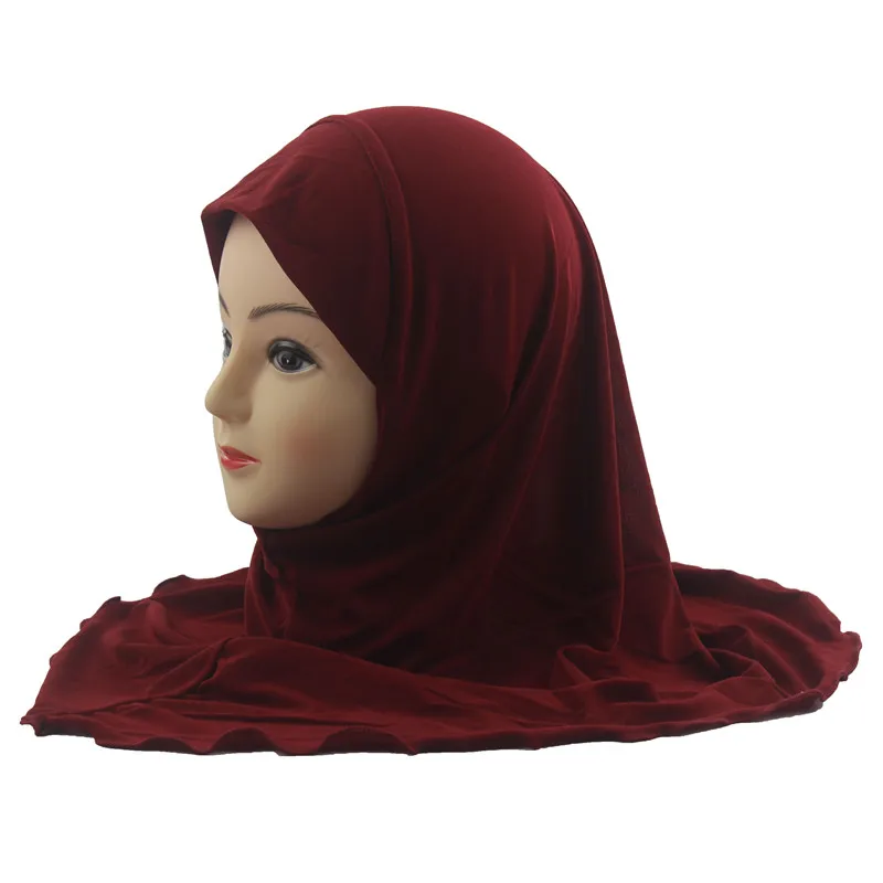 Мусульманский хиджаб для детей, исламский шарф, шали без украшений, мягкий и эластичный материал для девочек 7-12 лет - Цвет: Wine Red