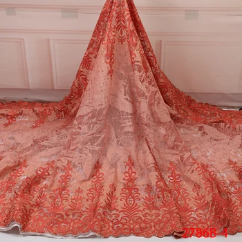 

2019 High Quality African Organza Lace Fabric with Stones Embroidery French Flocking Lace for Nigerian Women Dress AMY2786B