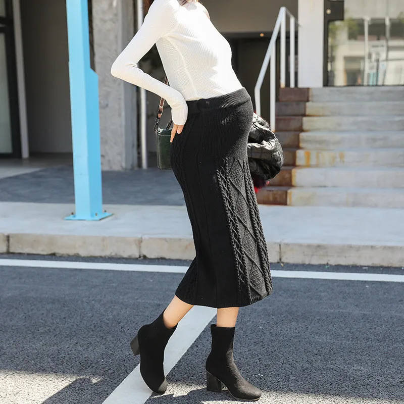 Fall Winter Woolen Maternity Skirt Casual Pregnant Women Elastic High Waist Knitted Belly Skirt Premama Pregnancy Dress Vestido