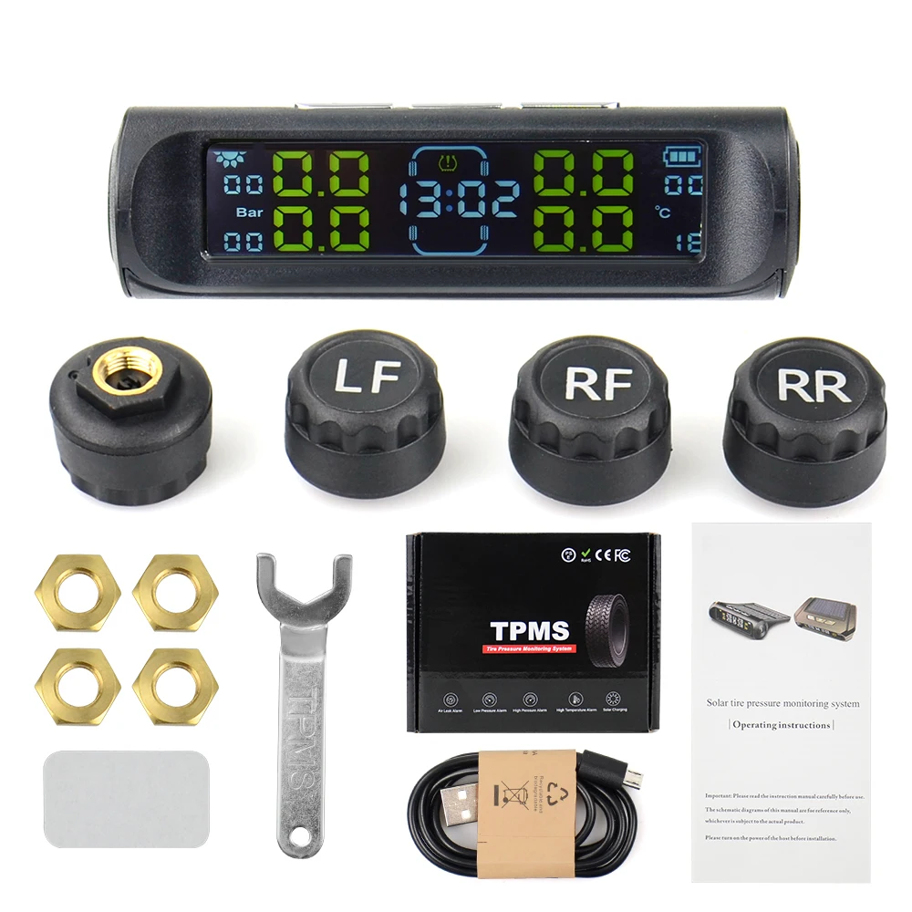 Truck Car TPMS Tire Pressure Monitoring System Auto Display Alarm Monitoring USB Charging Temperature Alert With 6 Sensors Car Tire Pressure Monitor
