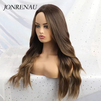 JONRENAU 24 Inches  Long Synthetic Natural Wave Brown Ombre Hair Wigs Heat Resistant Hair Wigs for Black Women 3