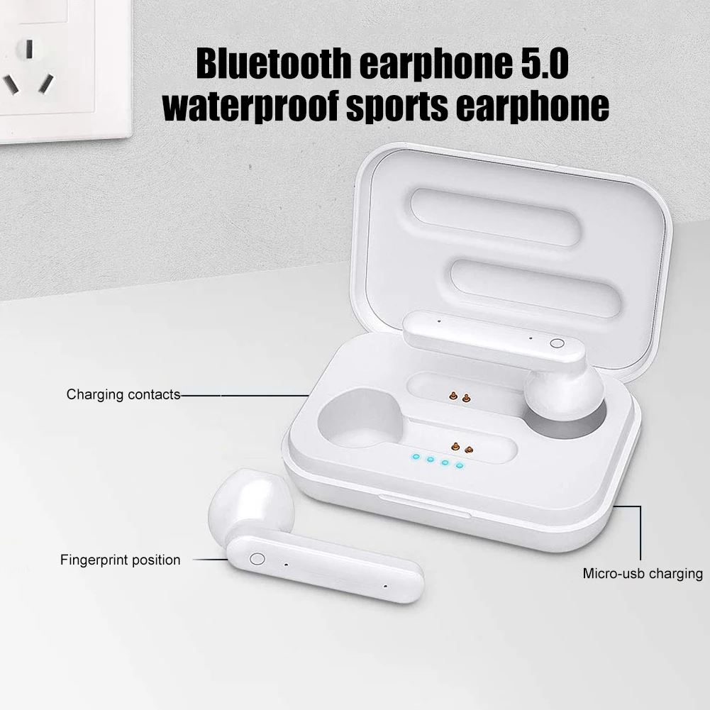 TWS Potable Waterproof Bluetooth5 0 Stereo Sound Sports Wireless Earphones Headset Built in Mic