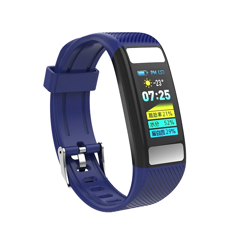 Blue ONEVAN 0.96 inch Smart Bracelet Body Fat Heart Rate Monitor Mutil-Sport Mode Waterproof Men Fitness Band Women Sport Wristband - Color: Blue