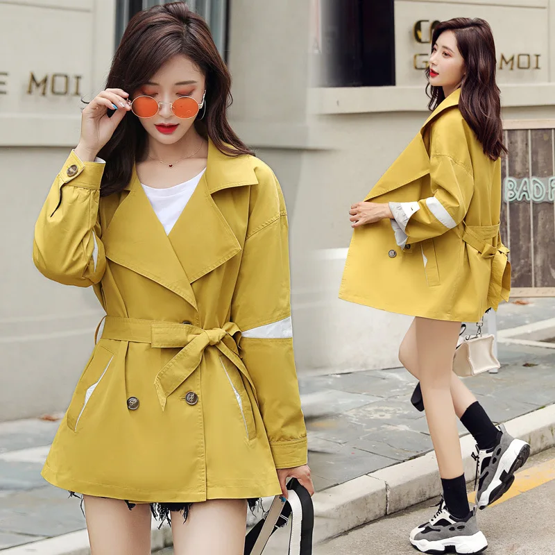 

2019 Autumn New Style Korean-style Simple Fashion Contrast Color Joint Mid-length Trench Coat British Style Versatile WOMEN'S Dr