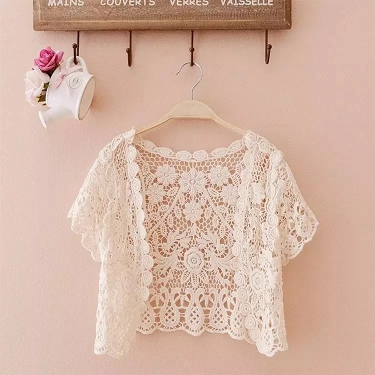 

Trend Cotton Hand Crochet Lace Finished Small Vest DIY Ladies Clothes Decoration Summer Shopping Ride Beach Sun Shawl Wild Coat