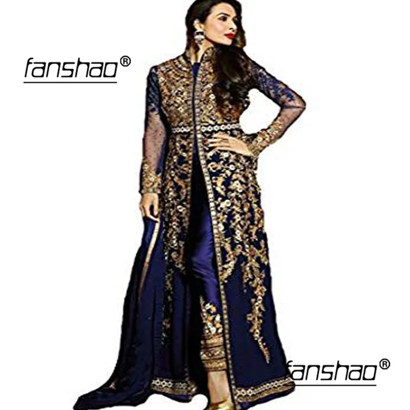 

Royal Blue Muslim Evening Dresses Gold Lace Pants Satin Dubai Moroccan Kaftan Dress Long Sleeves Formal dress Evening Party gown