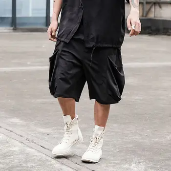 

EWQ / men's wear japan style big pocket causal shorts for male loose casual elastic wiast knee length pants streetwear 9Y2491