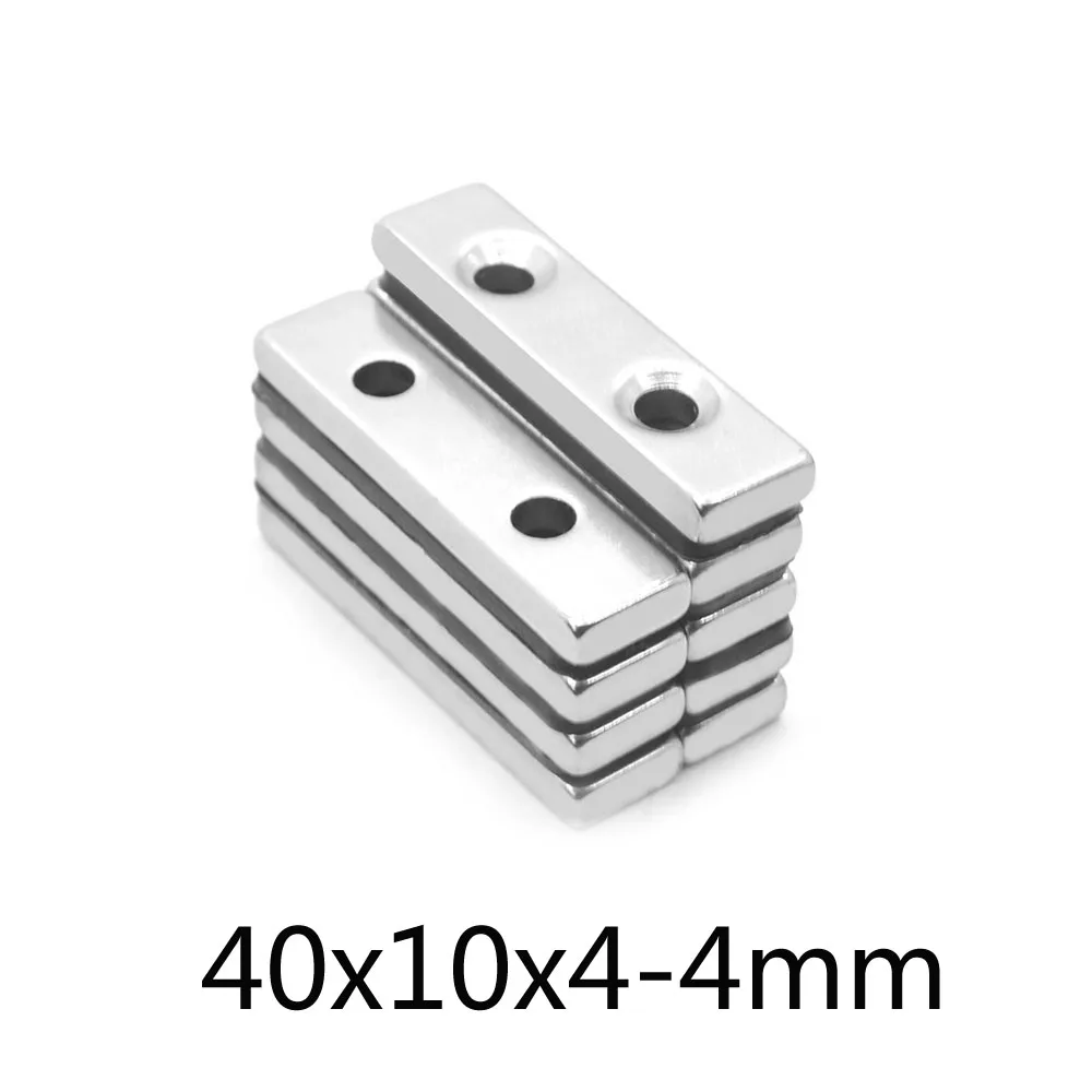 2 ~ 20 шт. 40x10x4-4 Сильный Блок Магнитный Магнит 40x10x4 мм два отверстия 4 Φ 40 x 10