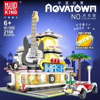 

MOULD KING Streetview Building Toys Model The MOC Guitar Shop With Led Light Set 16002 Building Blocks Bricks Kids Toys