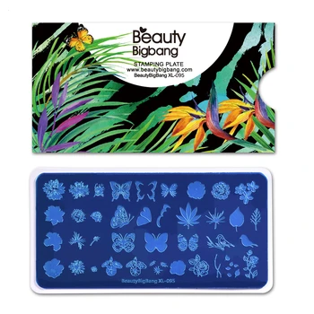 

Beauty BigBang Nail Stamping Plates Nature Flower Butterfly Bird Theme Image Stainless Steel Nail Art Stamping Template XL-095