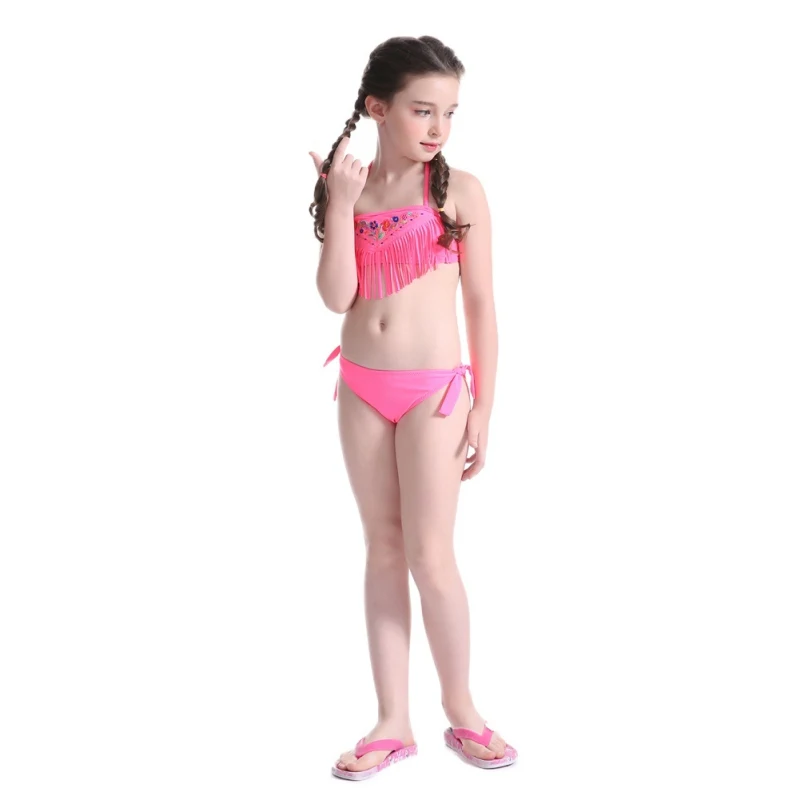 Раздельный купальник для девочек, Детский комплект бикини с цветочной вышивкой, детский пляжный купальник для подростков