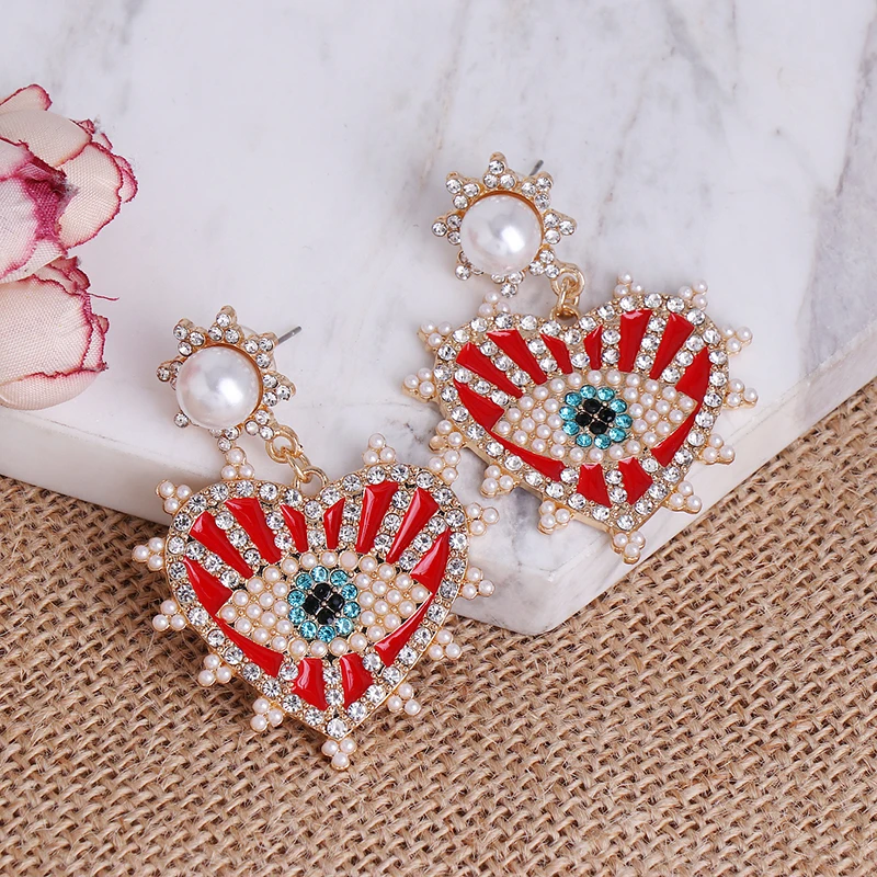 Colorful Crystal Heart Shaped Drop Dangle Earrings For Women Charm Maxi Statement Pendant Earrings Jewelry