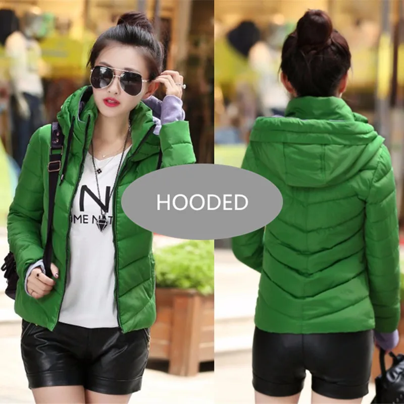 Hooded--Green Новое Женское модное пальто зимняя куртка женская верхняя одежда короткая стеганая куртка Женская парка с подкладкой Женское пальто - Цвет: Hooded--Green