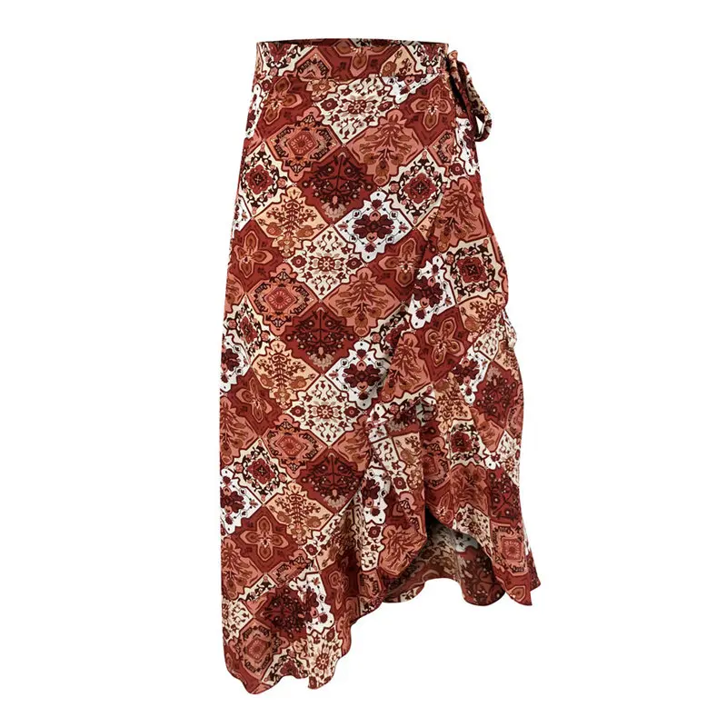 

2020 Summer Women Boho Floral Print Skirts Long Maxi Skirt Flare Beachwear Elegant High Waist Skirt Holiday Fashion Sundress