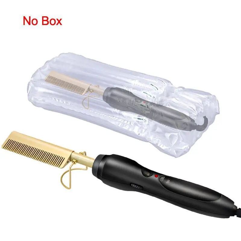 Beard Straightener Hot Comb Electric Environmentally Friendly Gold Titanium Alloy Straight Hair Comb Salon Perm Tool Iron Comb - Цвет: black gold no box