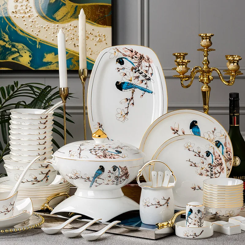 

Household simple Chinese dishes and chopsticks Jingdezhen Phnom Penh tableware combination bone china tableware set