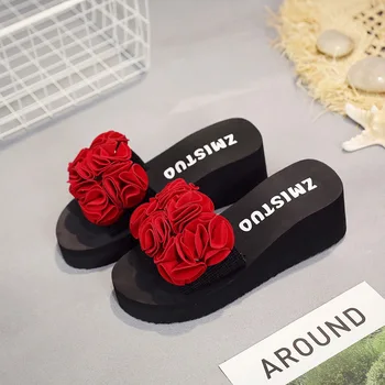 

Adisputent New Torridity Outdoor Women Slippers Wedges Flower Heel Shoes For Ladies Beach -Slip Flops Summer Ladies Shoes