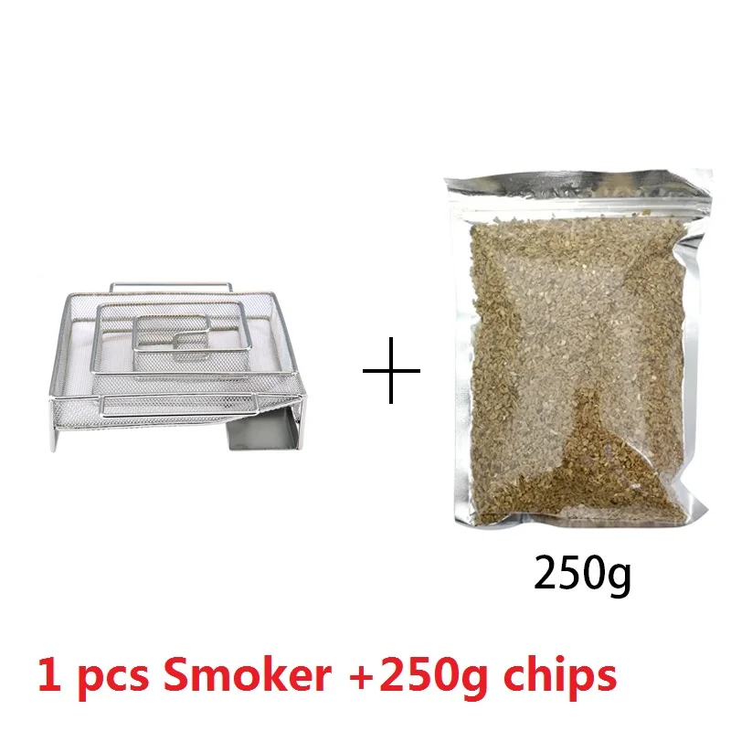 Square and 250g Chip Генератор холодного дыма принадлежности для барбекю гриль 8,07 дюймов нержавеющая сталь круглый курильщик яблоко маленькая древесная стружка гриль бекон мясо рыба - Цвет: Square and 250g Chip